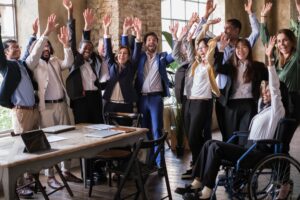 Group of businessmen celebrating the company's results on their investments