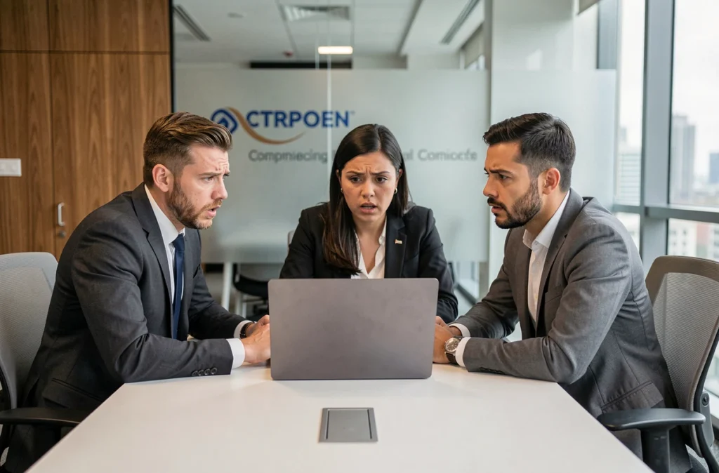 Équipe professionnelle analysant ensemble un email de phishing ciblant les communications internes de l'entreprise