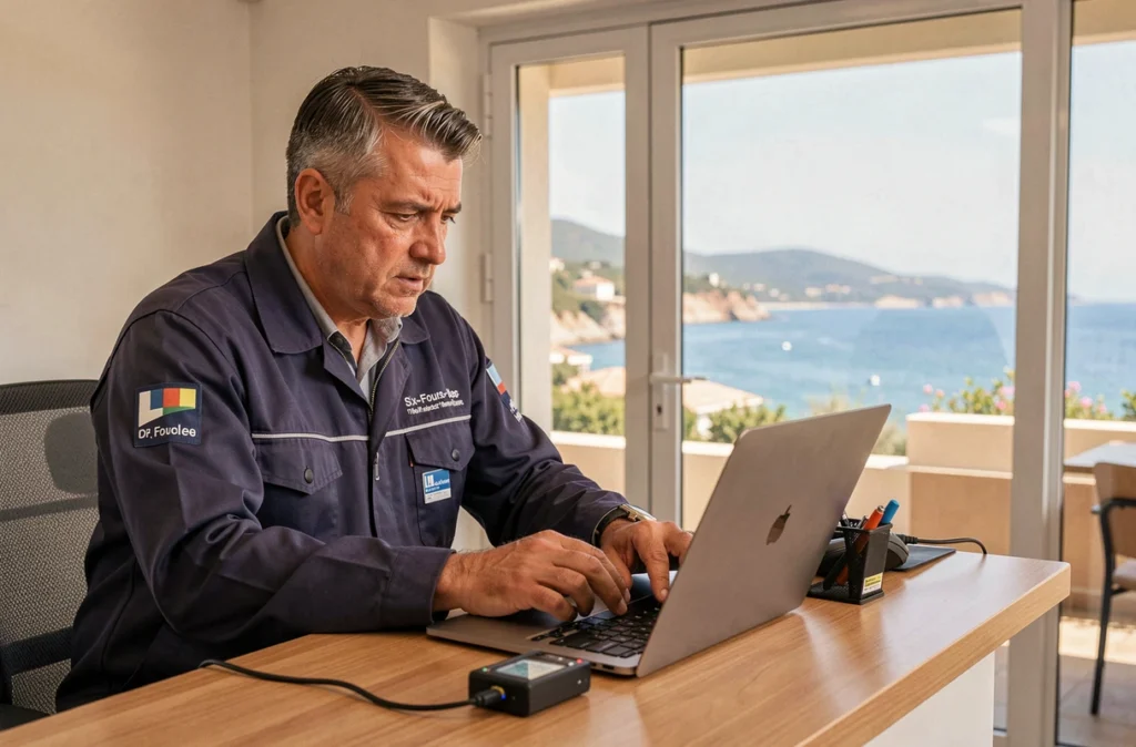 Technicien en maintenance informatique réalisant un diagnostic dans une entreprise près de Six-Fours-les-Plages