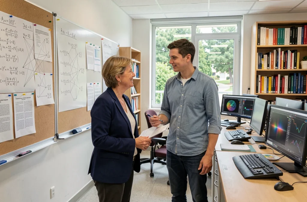 Chercheuse et doctorant de l'Université Côte d'Azur et 3IA Côte d'Azur collaborant sur des travaux de recherche en intelligence artificielle dans un laboratoire universitaire